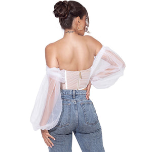 Ethereal Herringbone Sheer Corset Top - Chiccharm Boutique