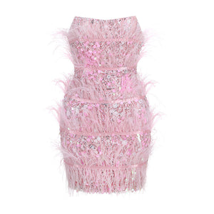 Feather Mini Dress - Sequin Glam Mini Dress - Chiccharm