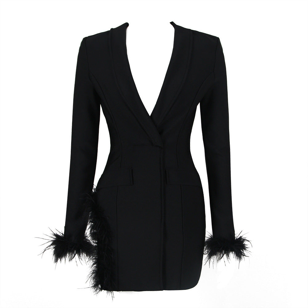  Feather Trim Blazer Dress From New Collection - Chic Charm