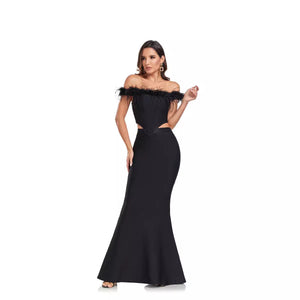 Feather Trim Corset Gown Set - Elegant Evening Look - Chiccharm Boutique