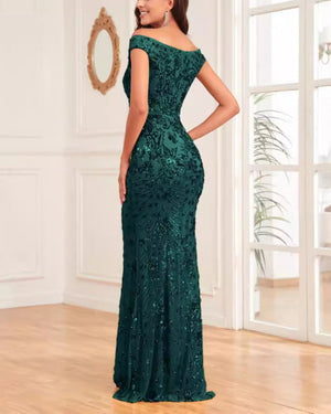 Fishtail Sequin Dress Off Shoulder​ - Chiccharm Boutique