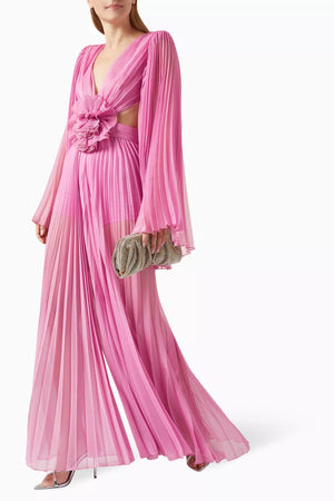 Fleur Breeze Pleated Cutout Maxi Dress For Summer