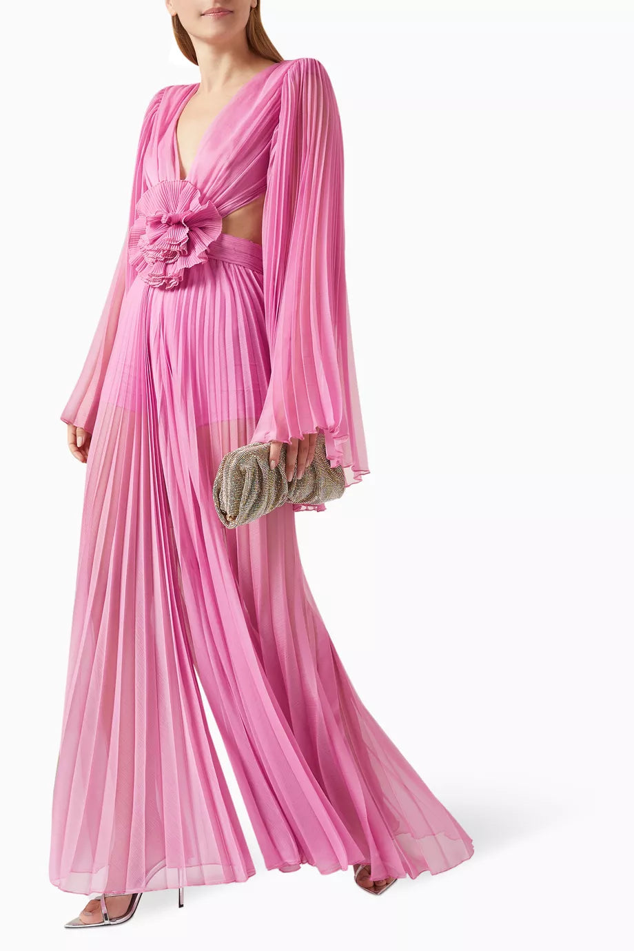 Fleur Breeze Pleated Cutout Maxi Dress For Summer