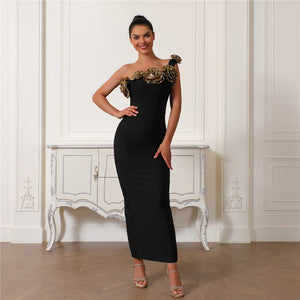 Floral Appliqué One-Shoulder dress - Chiccharm