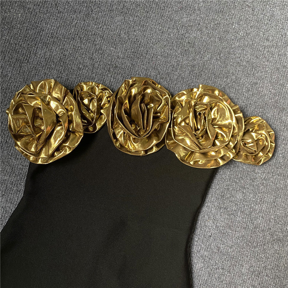 Floral Appliqué One-Shoulder dress - Chiccharm