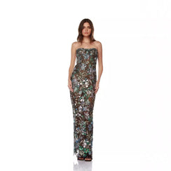 Floral Embellished Mesh Gown For Evenings - Chiccharm Boutique