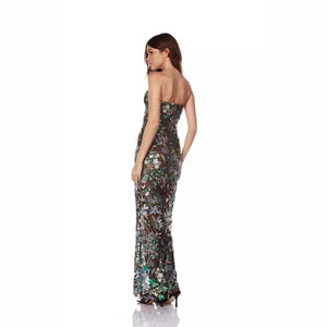 Floral Embellished Mesh Gown For Evenings - Chiccharm Boutique