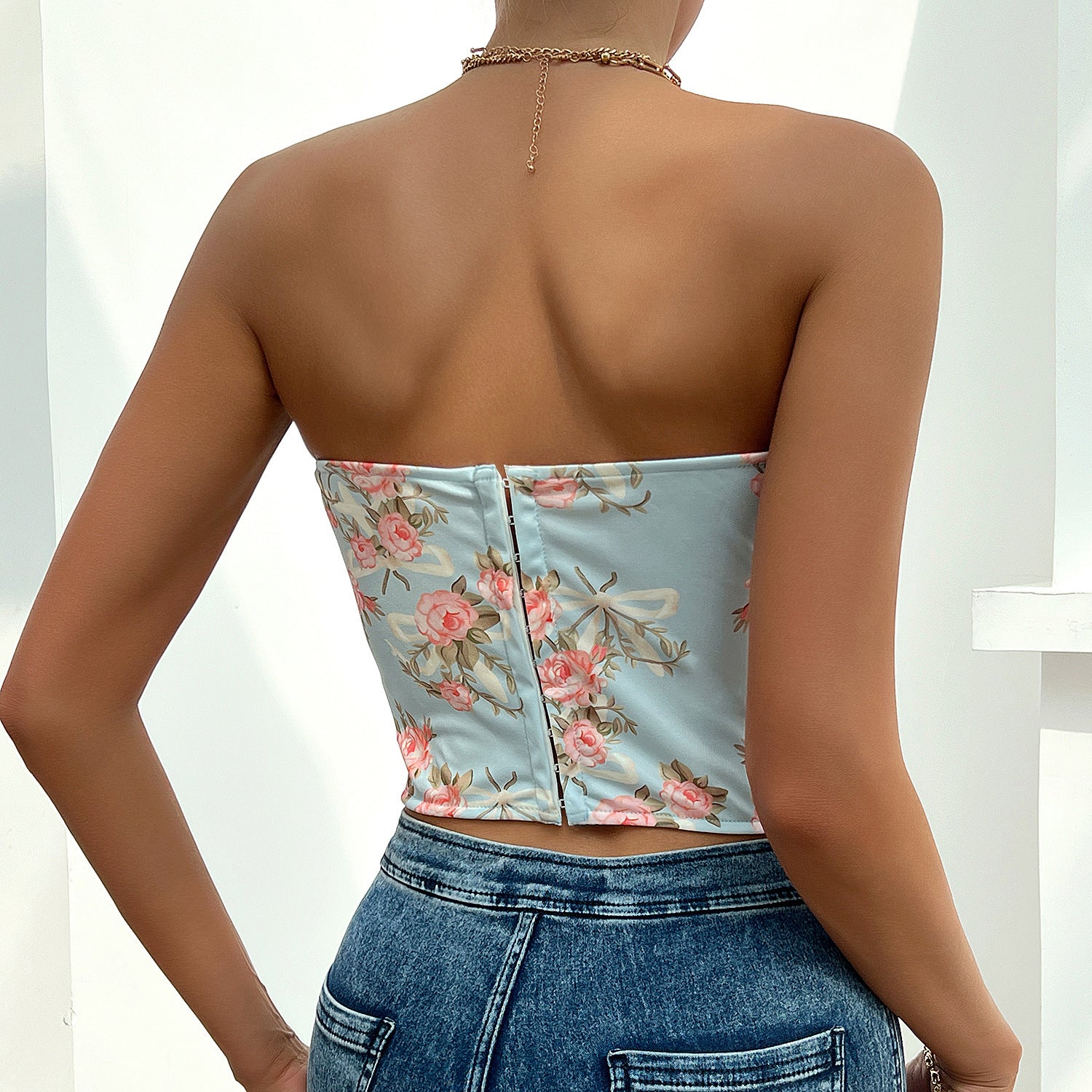Floral Sweetheart Neck Corset Top - Chiccharm Boutique