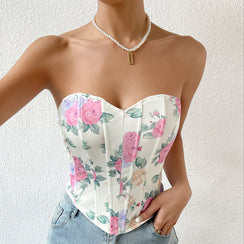 Floral Sweetheart Neck Corset Top - Chiccharm Boutique