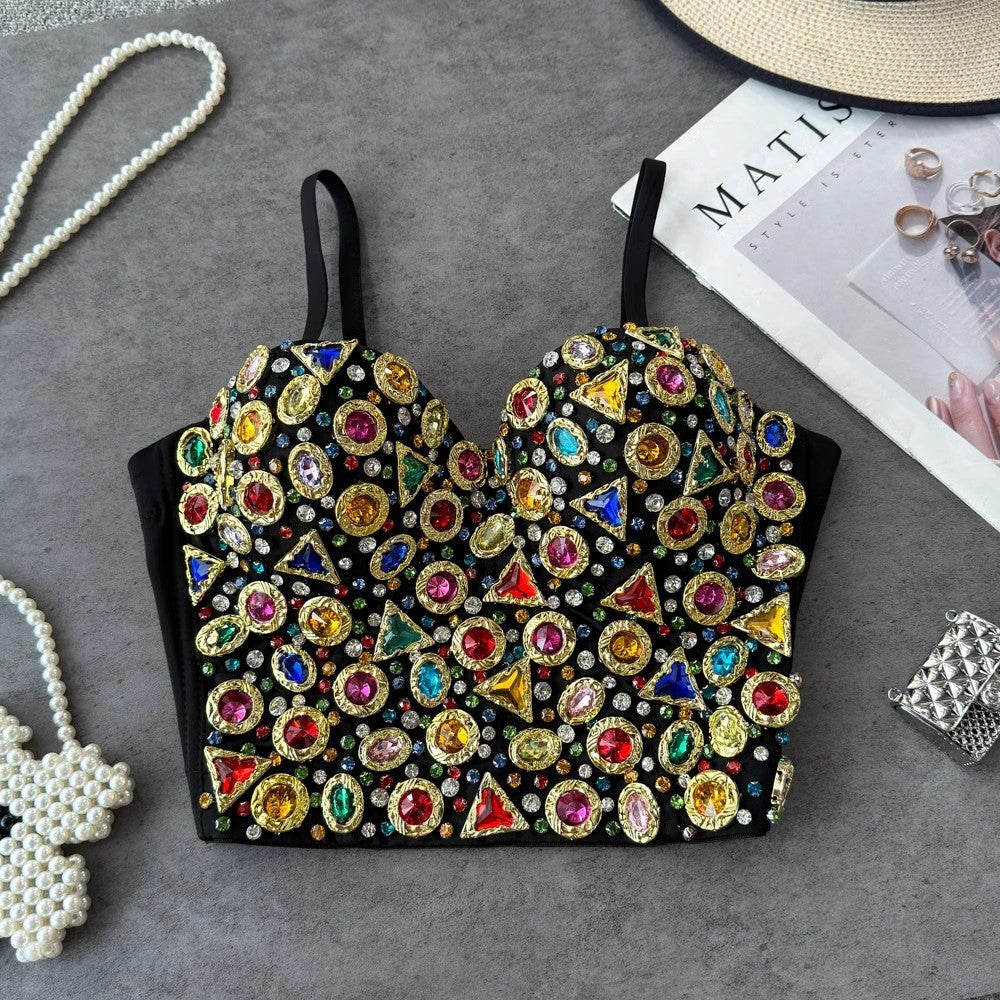 Gemstone Embellished Bustier Top - Chiccharm Boutique