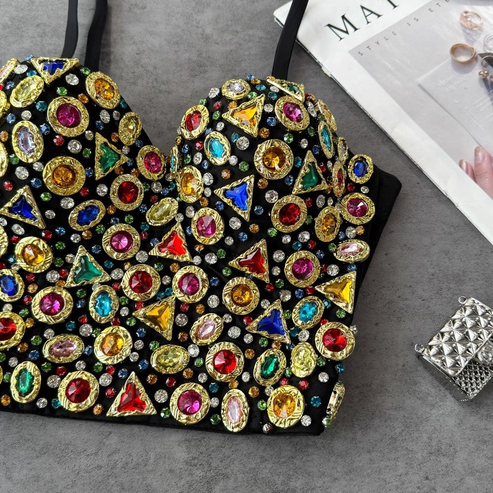 Gemstone Embellished Bustier Top - Chiccharm Boutique