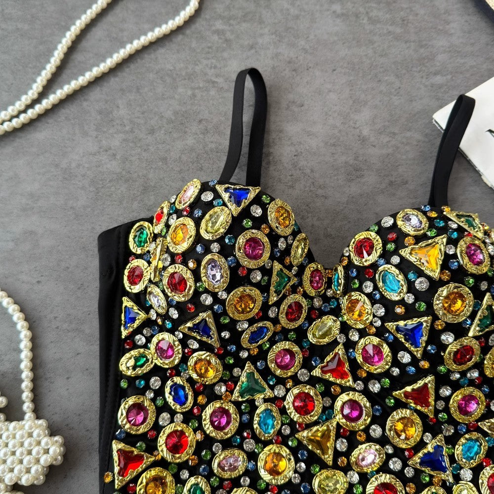 Gemstone Embellished Bustier Top - Chiccharm Boutique