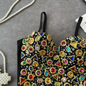 Gemstone Embellished Bustier Top - Chiccharm Boutique