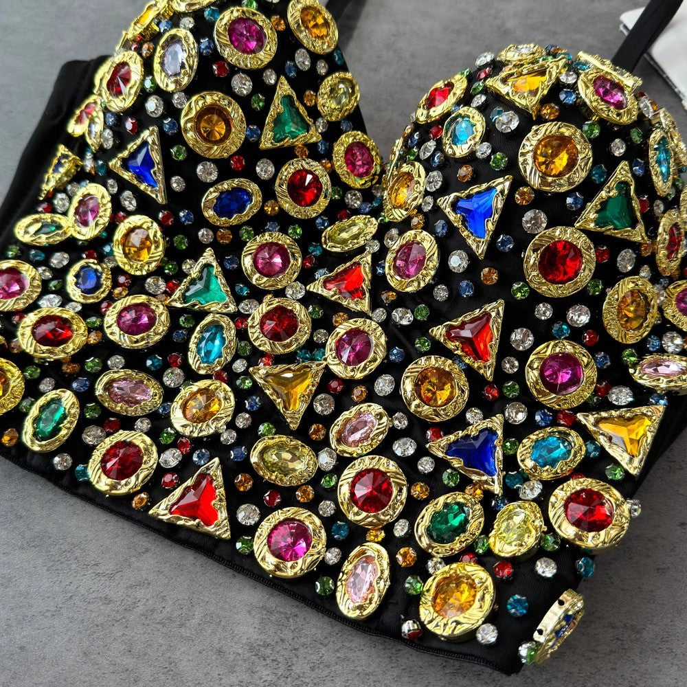 Gemstone Embellished Bustier Top - Chiccharm Boutique