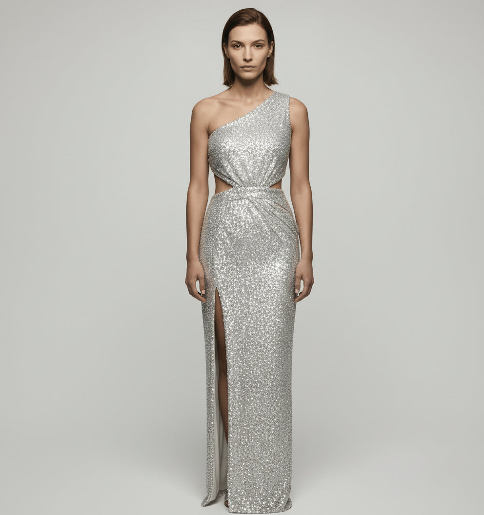 Glittering Goddess One-Shoulder Gown - Chiccharm Boutique