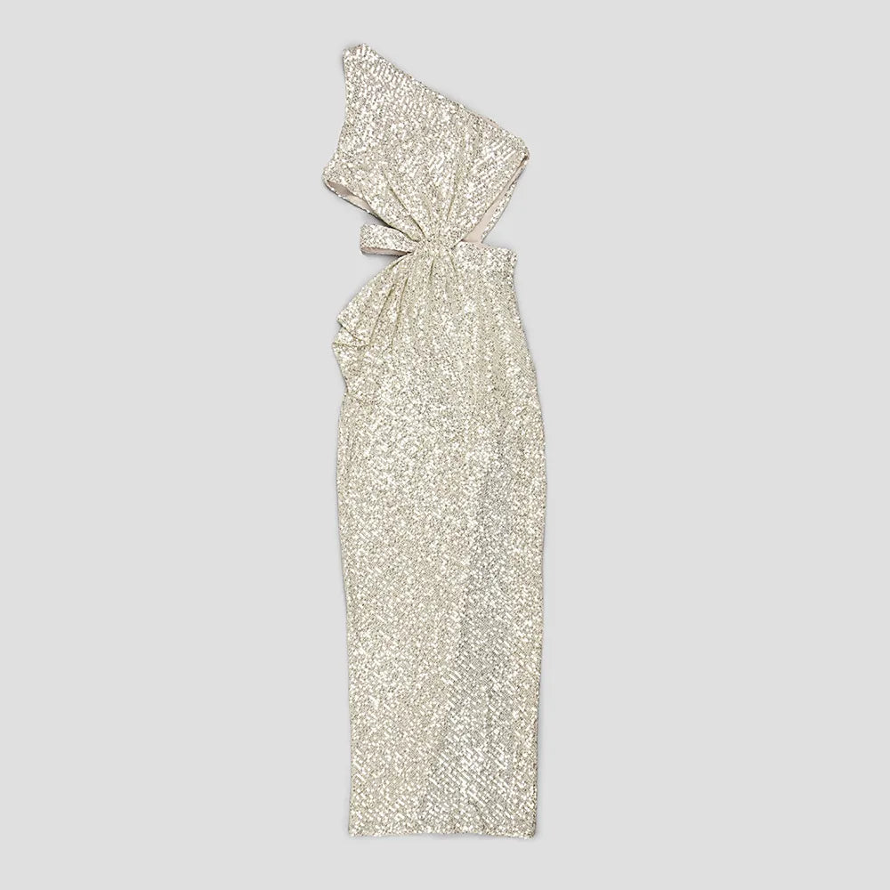 Glittering Goddess One-Shoulder Gown - Chiccharm Boutique