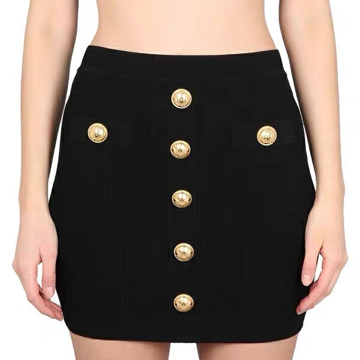 Gold Buttoned Mini Skirt - Chiccharm Boutique