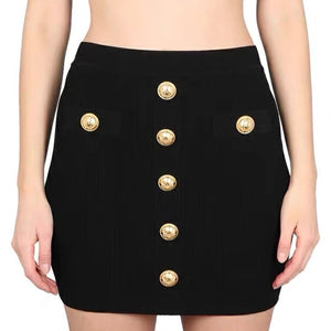 Gold Buttoned Mini Skirt - Chiccharm Boutique