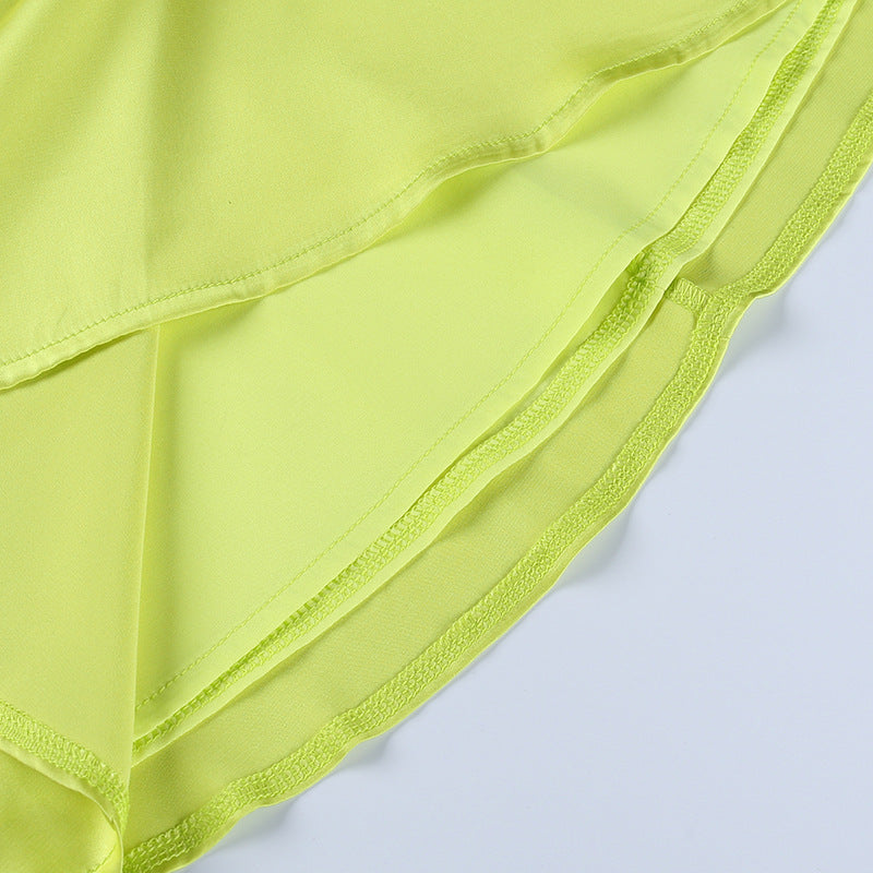 Green Satin Summer Dress​ - Elegant Mini Dress - Chic Charm