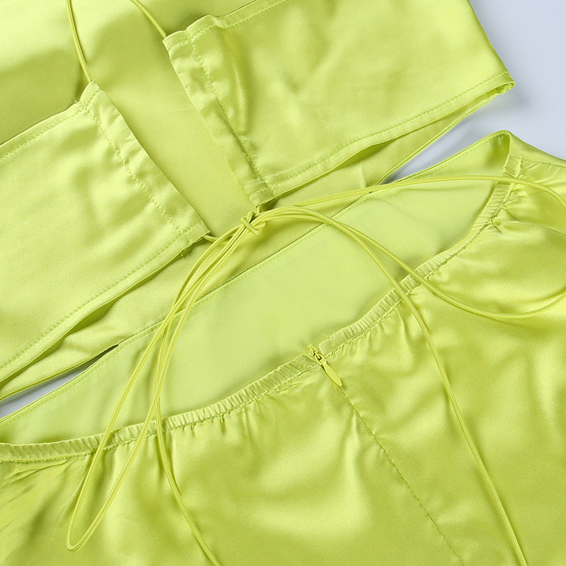 Green Satin Summer Dress​ - Elegant Mini Dress - Chic Charm