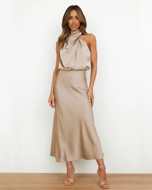 Halter Satin Terracotta ​Dress Maxi