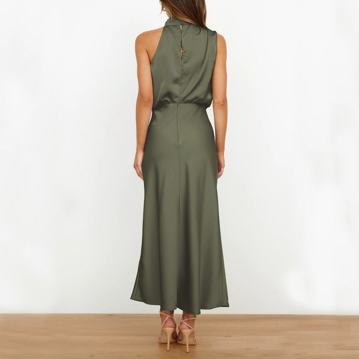 Halter Satin Terracotta ​Dress Maxi