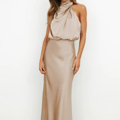 Halter Satin Terracotta ​Dress Maxi