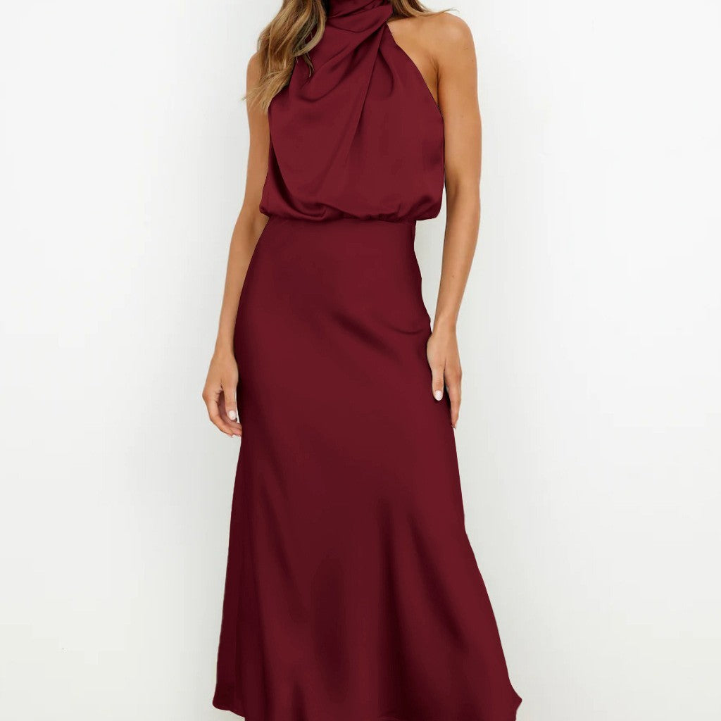 Halter Satin Terracotta ​Dress Maxi