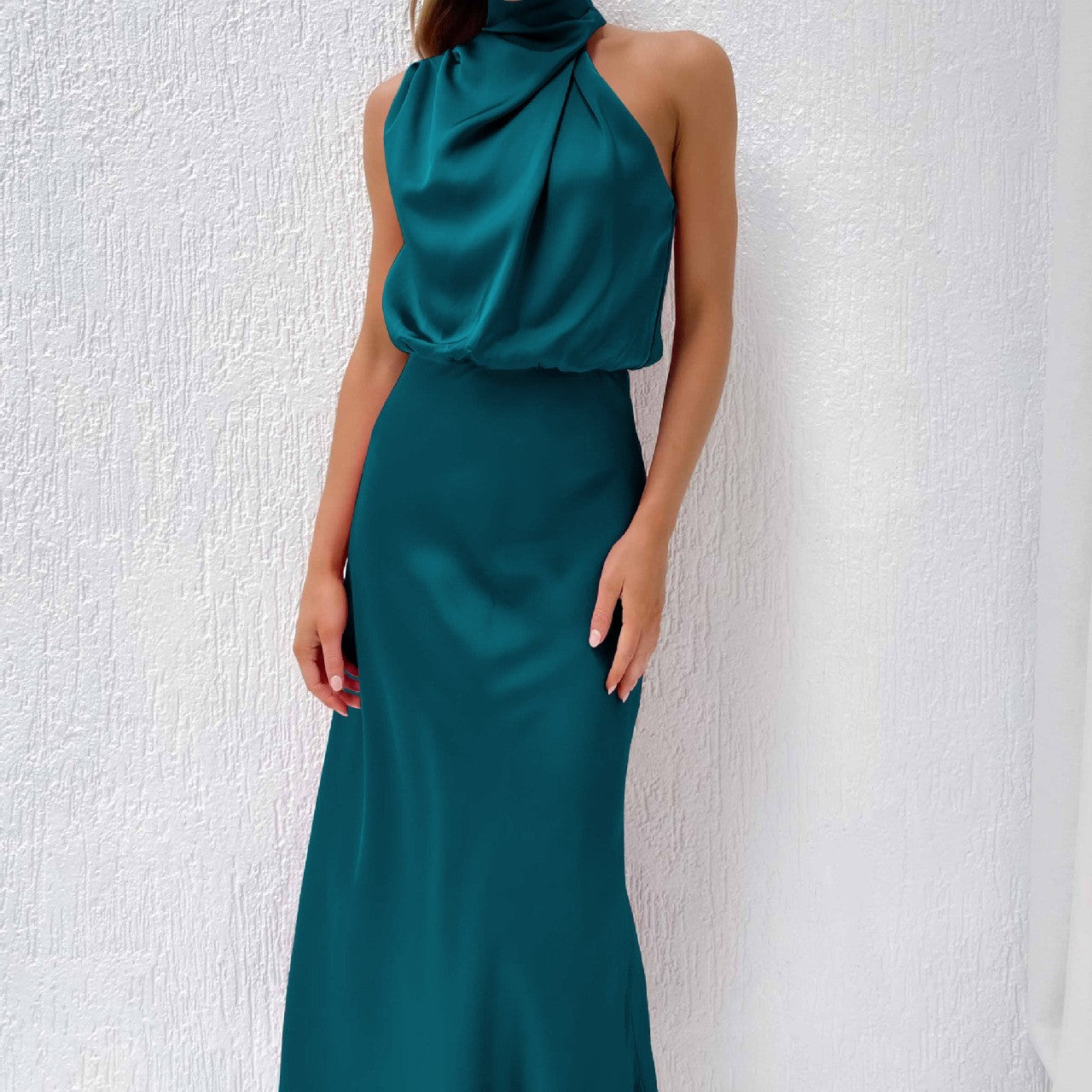 Halter Satin Terracotta ​Dress Maxi