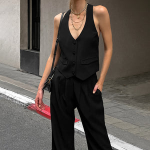 Halter Vest Wide-Leg Suit - Chiccharm Boutique