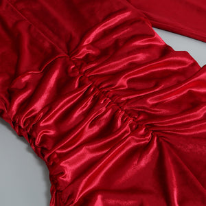 High Neck Ruched Velvet Dress - Chiccharm Boutique