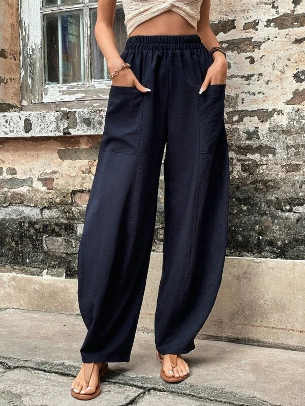 High Waisted Casual Loose Pants With Pockets - Chiccharm