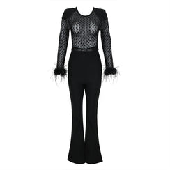 Lace Feather Sequins Bandage Jumpsuit - Chiccharm Boutique
