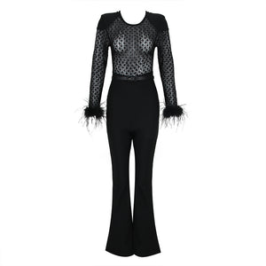 Lace Feather Sequins Bandage Jumpsuit - Chiccharm Boutique