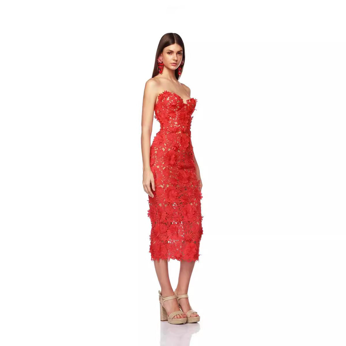 Lace Red Banquet Dress-Chiccharm boutique