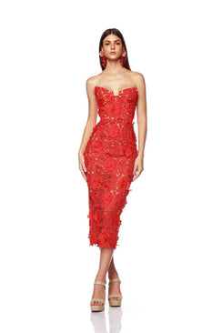 Lace Red Banquet Dress-Chiccharm boutique