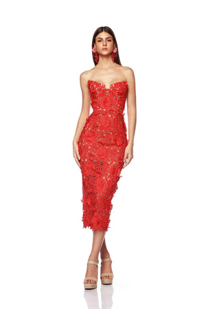 Lace Red Banquet Dress-Chiccharm boutique