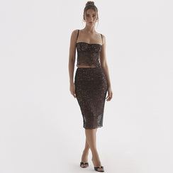 Lace Sling Slim Fit Two-Piece Suit with Elegant Lace Detail - Chiccharm