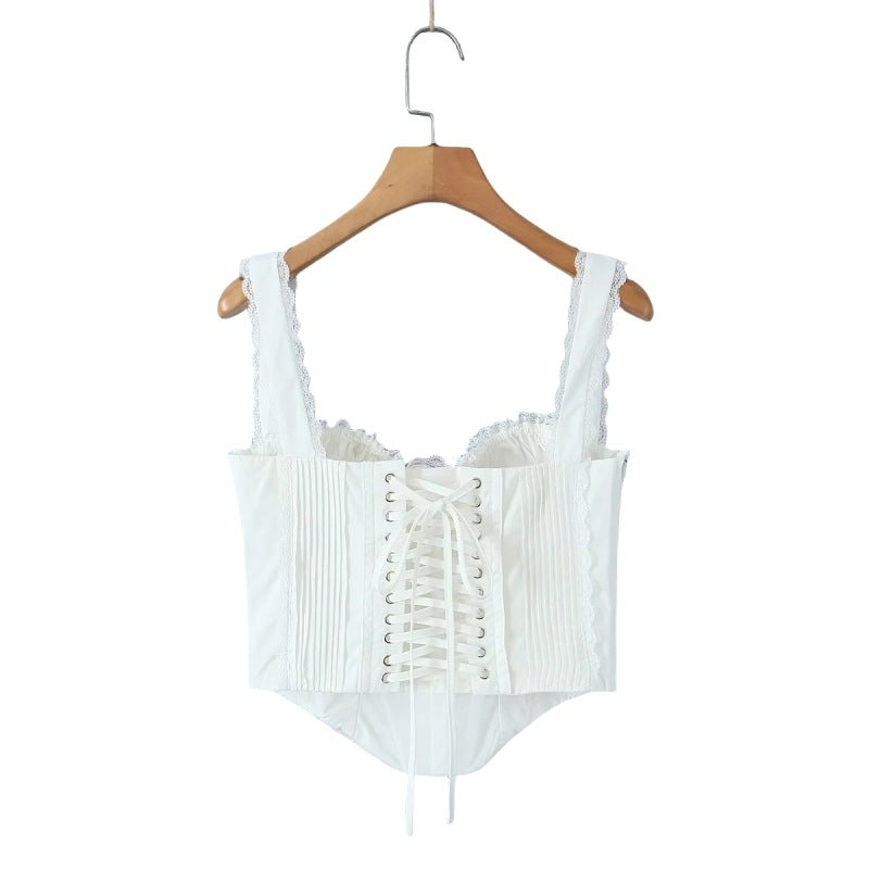 Lace-Trim Corset Style Top - Chiccharm Boutique