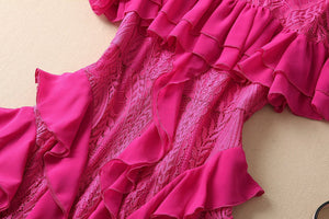 Layered Lace and Ruffle Dress​ Midi - Chiccharm