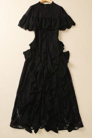Layered Lace and Ruffle Dress​ Midi - Chiccharm