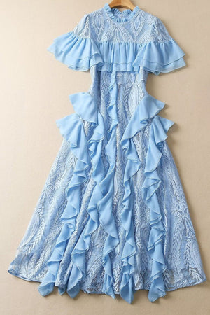 Layered Lace and Ruffle Dress​ Midi - Chiccharm
