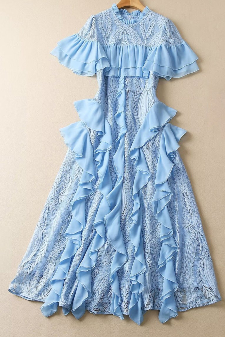 Layered Lace and Ruffle Dress​ Midi - Chiccharm