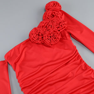 Long Sleeved Red 3D Flower Dress