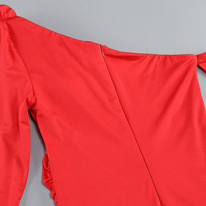 Long Sleeved Red 3D Flower Dress