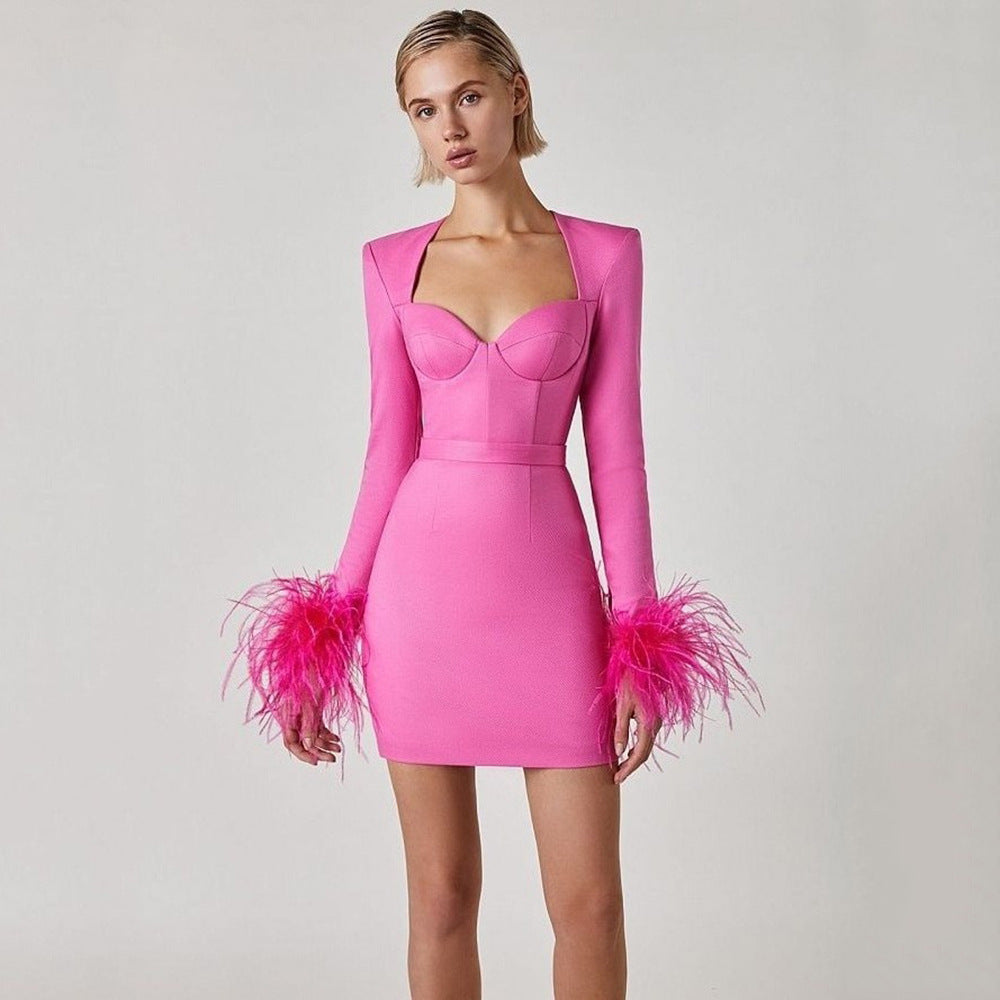 Luxe Feather Mini Dress - Chic Charm