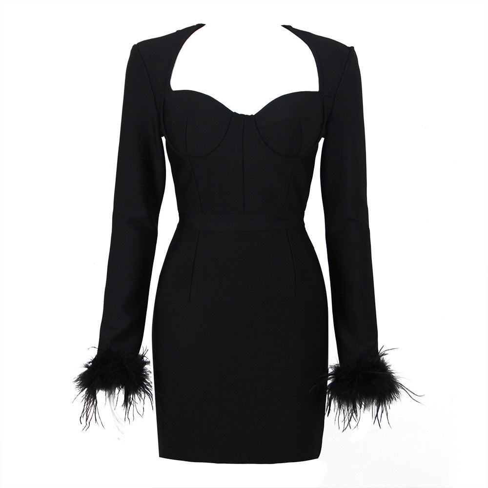 Luxe Feather Mini Dress - Chic Charm