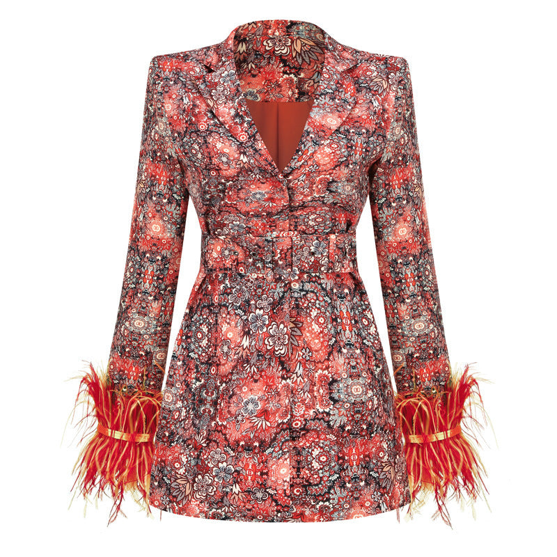 Majesty Feathered Floral Blazer Dress - Chic Charm