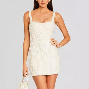 Mini Luxe Pearl Embellished Dress For Elegant Party Wear - Chic Charm