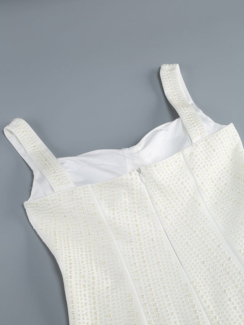 Mini Luxe Pearl Embellished Dress For Elegant Party Wear - Chic Charm
